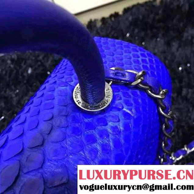 Chanel Python and Lambskin Flap Bag With Handle Royal Blue Pre-SS 2016  (2a143-6041253 )