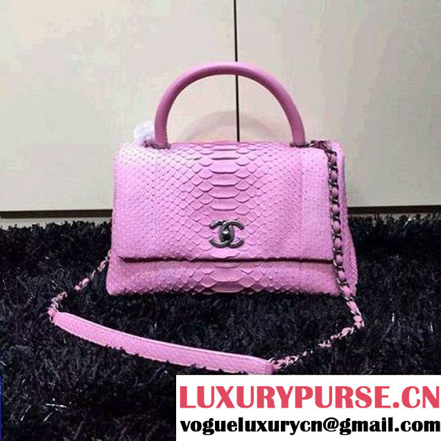 Chanel Python and Lambskin Flap Bag With Handle Pink Pre-SS 2016 (2a143-6041254 )