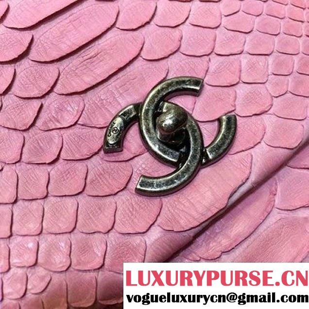 Chanel Python and Lambskin Flap Bag With Handle Pink Pre-SS 2016  (2a143-6041254 )