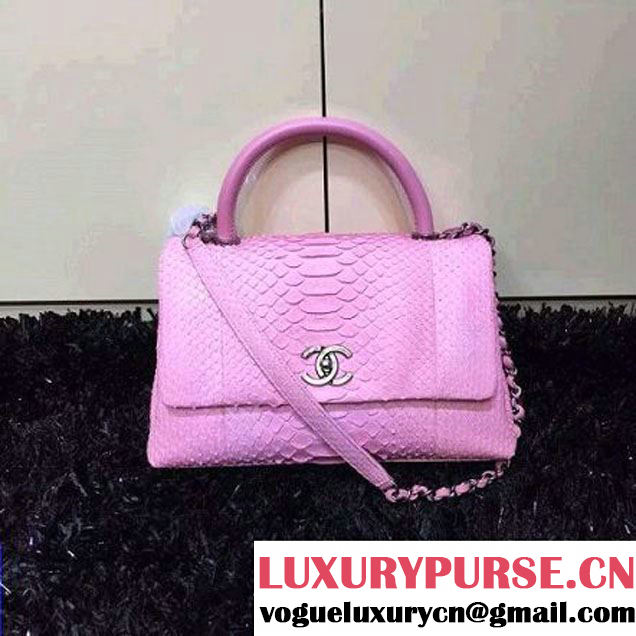 Chanel Python and Lambskin Flap Bag With Handle Pink Pre-SS 2016  (2a143-6041254 )