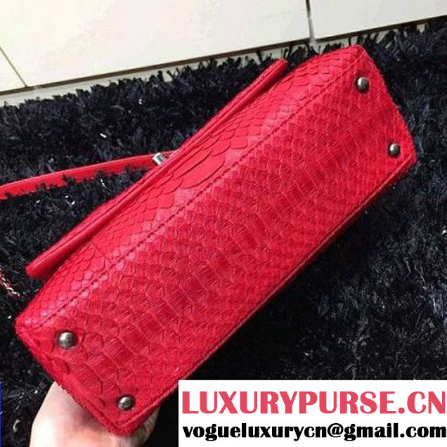 Chanel Python and Lambskin Flap Bag With Handle Rosy Pre-SS 2016  (2a143-6041255 )