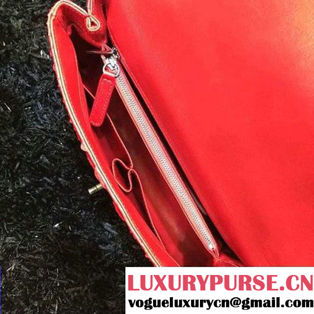 Chanel Python and Lambskin Flap Bag With Handle Rosy Pre-SS 2016  (2a143-6041255 )
