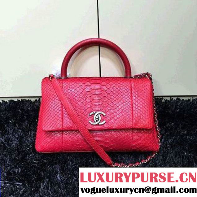 Chanel Python and Lambskin Flap Bag With Handle Rosy Pre-SS 2016  (2a143-6041255 )