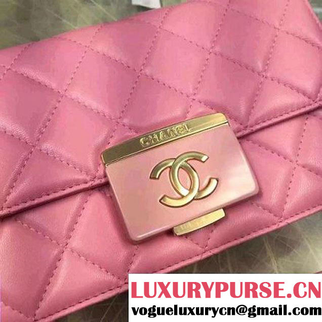 Chanel Small Sheepskin & Resin Flap Bag A93221 Pink Pre-S/S 2016 (2A057-6042101 )