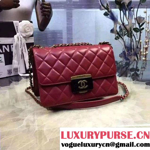 Chanel Medium Sheepskin & Resin Flap Bag A93223 Red Pre-S/S 2016 (2A057-6042107 )