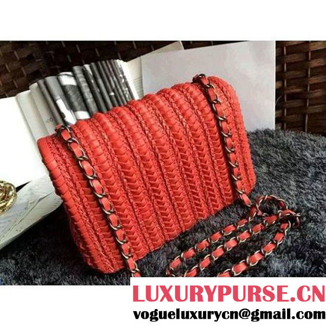 Chanel Crochet Embroidered Lambskin Small Flap Bag Brick Red Cruise 2016  (1A086-6042219 )