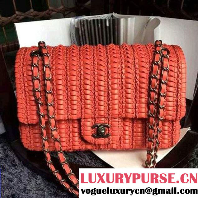 Chanel Crochet Embroidered Lambskin Medium Flap Bag Brick Red Cruise 2016 (1a086-6042220 )