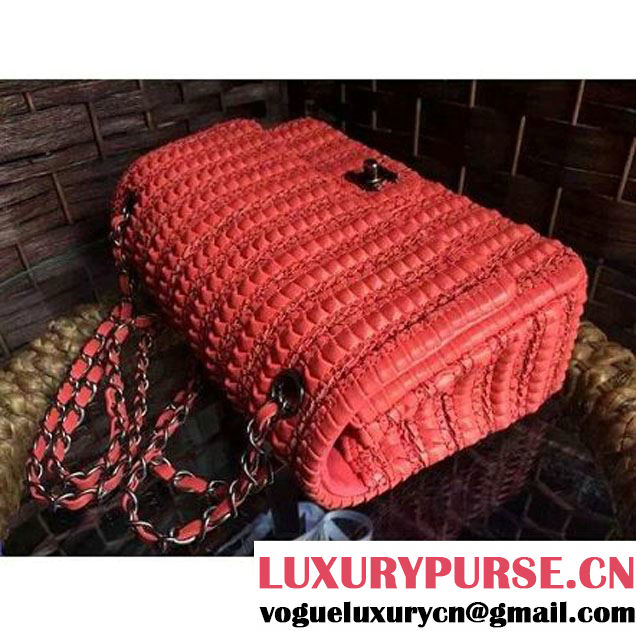 Chanel Crochet Embroidered Lambskin Medium Flap Bag Brick Red Cruise 2016  (1a086-6042220 )