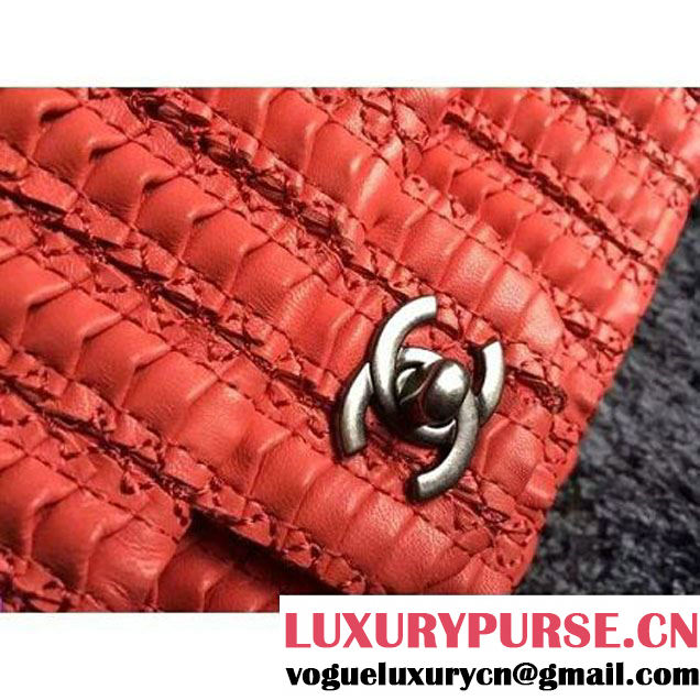 Chanel Crochet Embroidered Lambskin Medium Flap Bag Brick Red Cruise 2016  (1a086-6042220 )