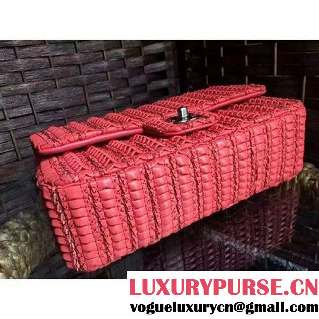 Chanel Crochet Embroidered Lambskin Medium Flap Bag Brick Red Cruise 2016  (1a086-6042220 )