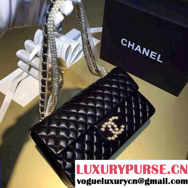Chanel Black Lambskin Flap Bag Eembellished With Pearl (2A057-6050522 )