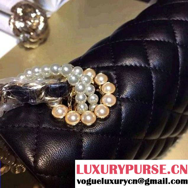 Chanel Black Lambskin Flap Bag Eembellished With Pearl (2A057-6050522 )
