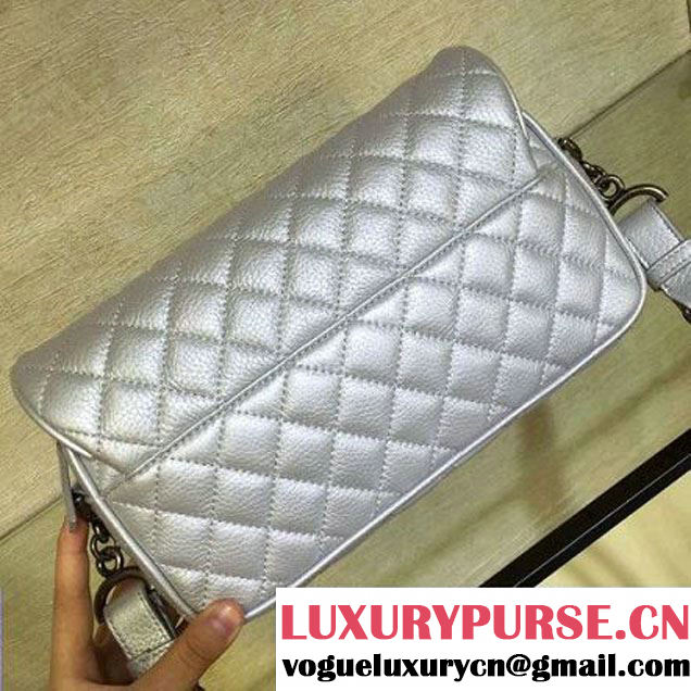 Chanel Medium Metallic Grained Calfskin Flap Bag A93999 Silver S/S 2016 (2A143-6052323 )