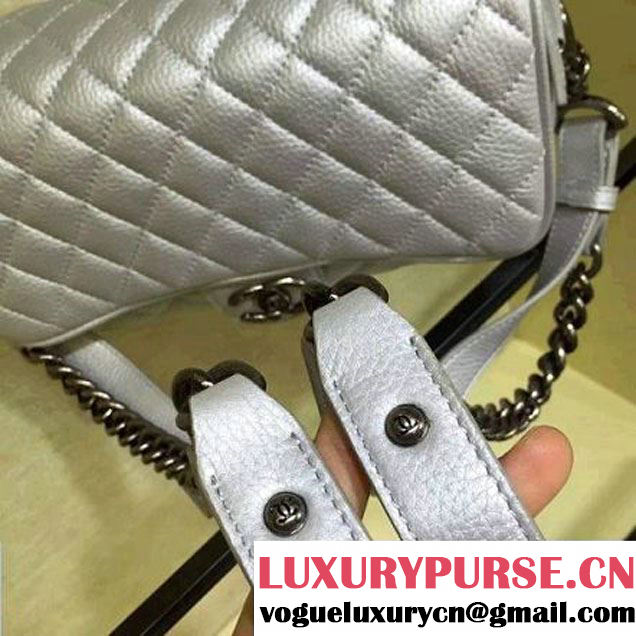 Chanel Medium Metallic Grained Calfskin Flap Bag A93999 Silver S/S 2016 (2A143-6052323 )