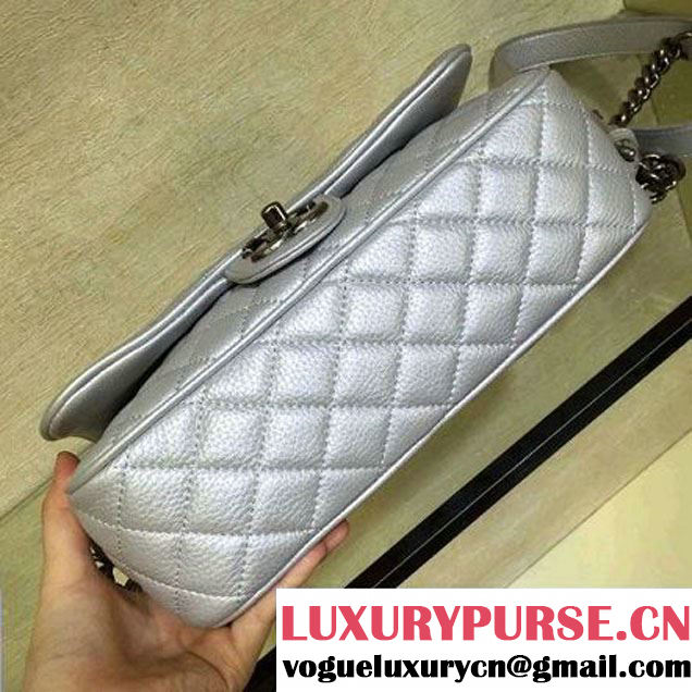 Chanel Medium Metallic Grained Calfskin Flap Bag A93999 Silver S/S 2016 (2A143-6052323 )