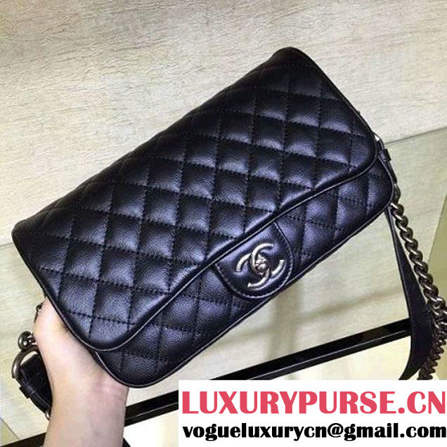 Chanel Medium Metallic Grained Calfskin Flap Bag A93999 Black S/S 2016 (2A143-6052324 )