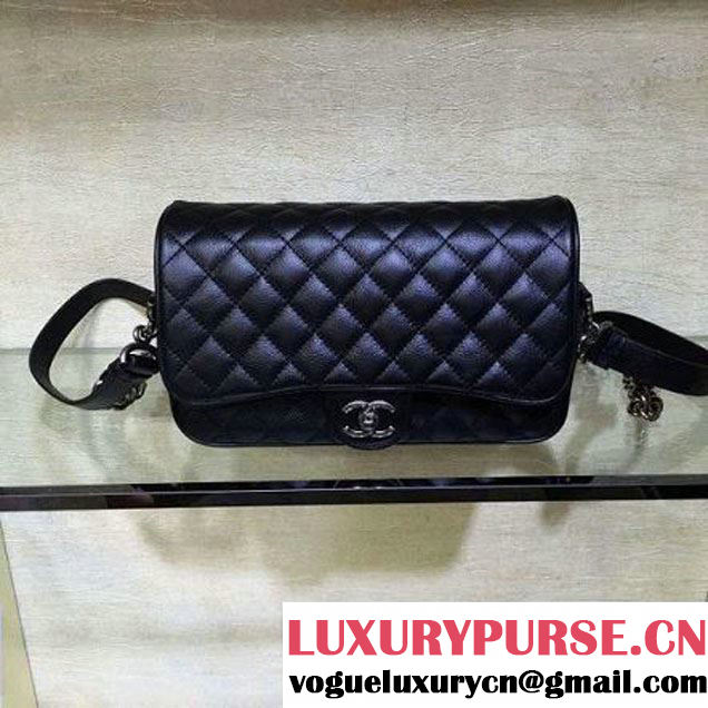 Chanel Medium Metallic Grained Calfskin Flap Bag A93999 Black S/S 2016 (2A143-6052324 )