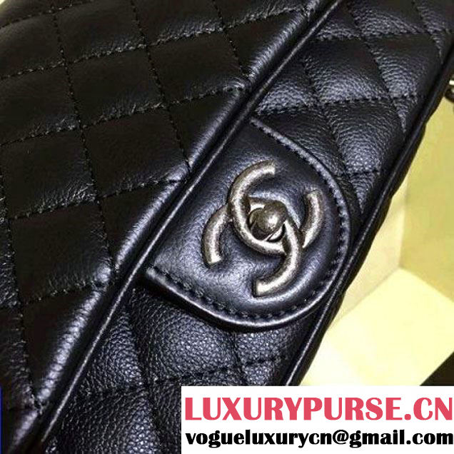 Chanel Medium Metallic Grained Calfskin Flap Bag A93999 Black S/S 2016 (2A143-6052324 )