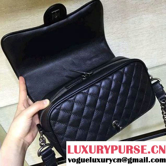 Chanel Medium Metallic Grained Calfskin Flap Bag A93999 Black S/S 2016 (2A143-6052324 )