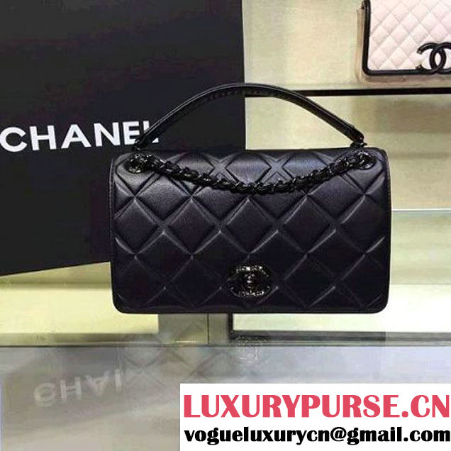 Chanel Medium Lambskin Diamond Quilting Flap Bag Black 2016 (2a143-6052736 )