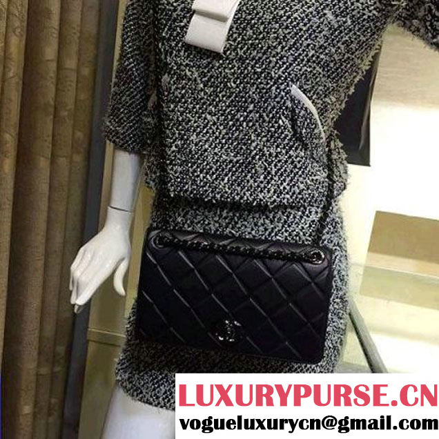 Chanel Medium Lambskin Diamond Quilting Flap Bag Black 2016 (2a143-6052736 )