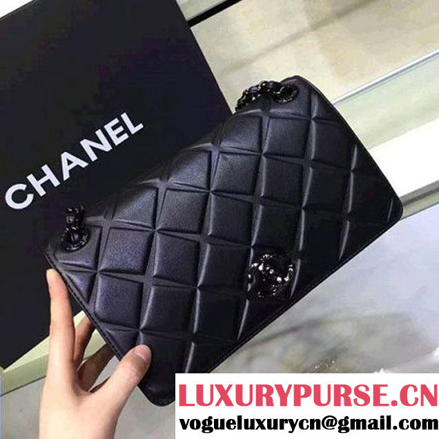 Chanel Medium Lambskin Diamond Quilting Flap Bag Black 2016 (2a143-6052736 )