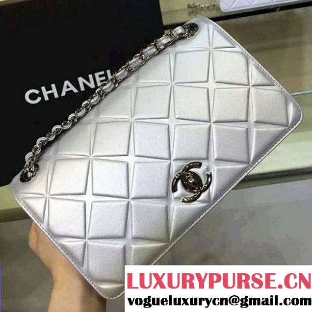 Chanel Medium Lambskin Diamond Quilting Flap Bag Silver-Grey 2016 (2a143-6052738 )