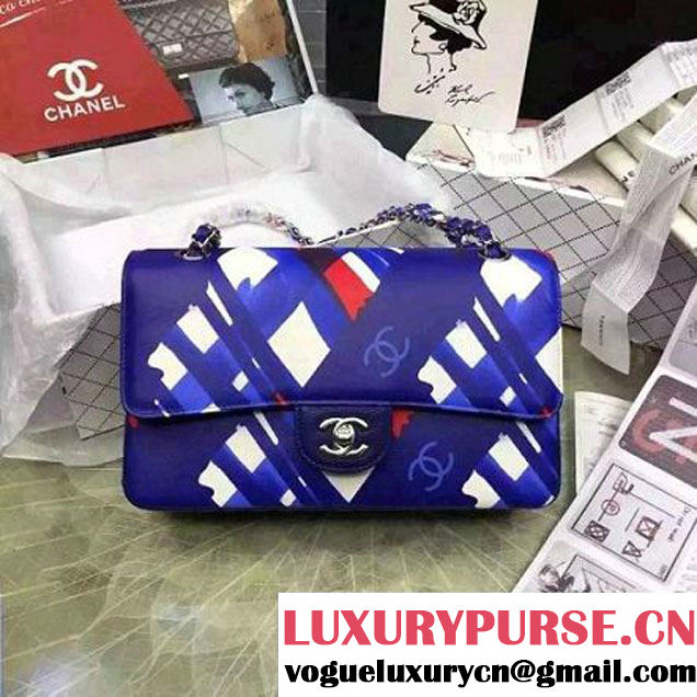 Chanel Medium Printed Lambskin Classic Flap Bag A01112 Blue S/S 2016 (2a058-6052752 )