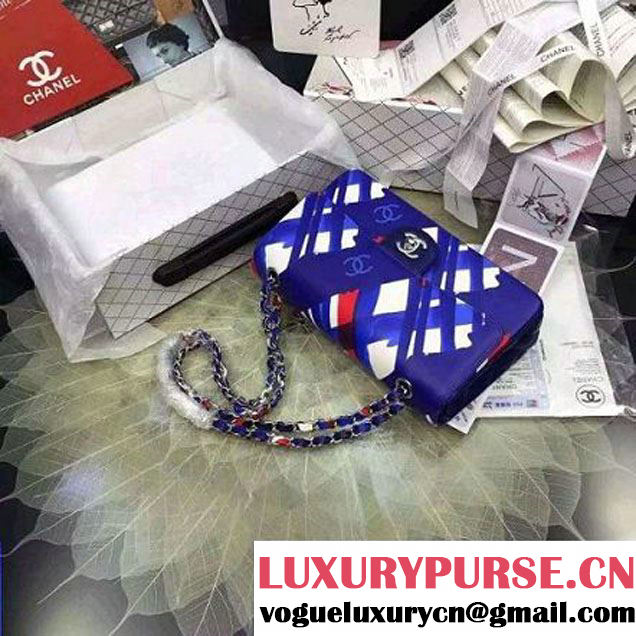 Chanel Medium Printed Lambskin Classic Flap Bag A01112 Blue S/S 2016 (2a058-6052752 )