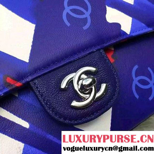Chanel Medium Printed Lambskin Classic Flap Bag A01112 Blue S/S 2016 (2a058-6052752 )