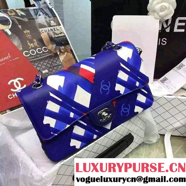 Chanel Medium Printed Lambskin Classic Flap Bag A01112 Blue S/S 2016 (2a058-6052752 )
