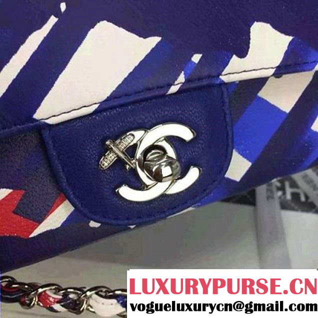 Chanel Small Printed Lambskin Classic Flap Bag Blue S/S 2016 (2a058-6052753 )