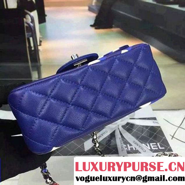 Chanel Small Printed Lambskin Classic Flap Bag Blue S/S 2016 (2a058-6052753 )