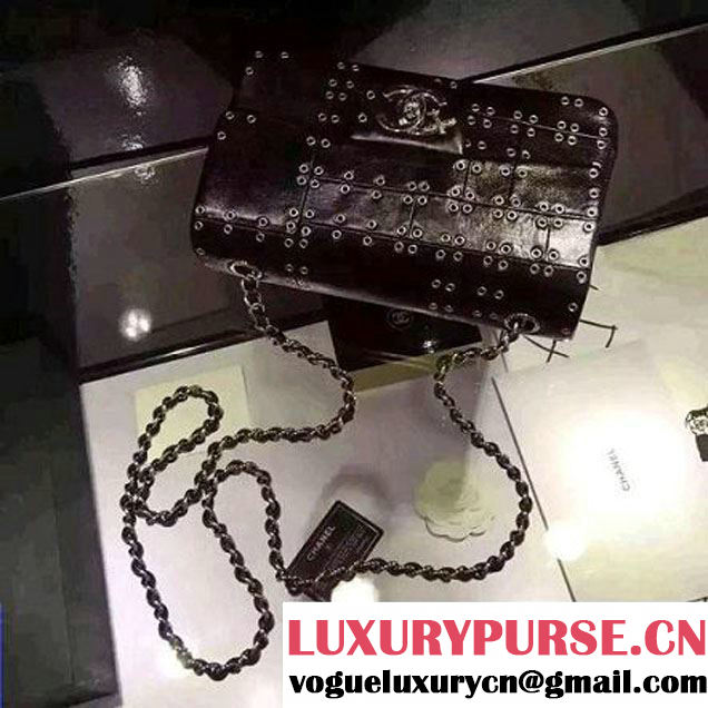Chanel Wax Calfskin Flap Bag Embellised With Grommet Black 2016 (1A145-6061201 )
