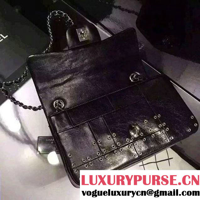Chanel Wax Calfskin Flap Bag Embellised With Grommet Black 2016 (1A145-6061201 )
