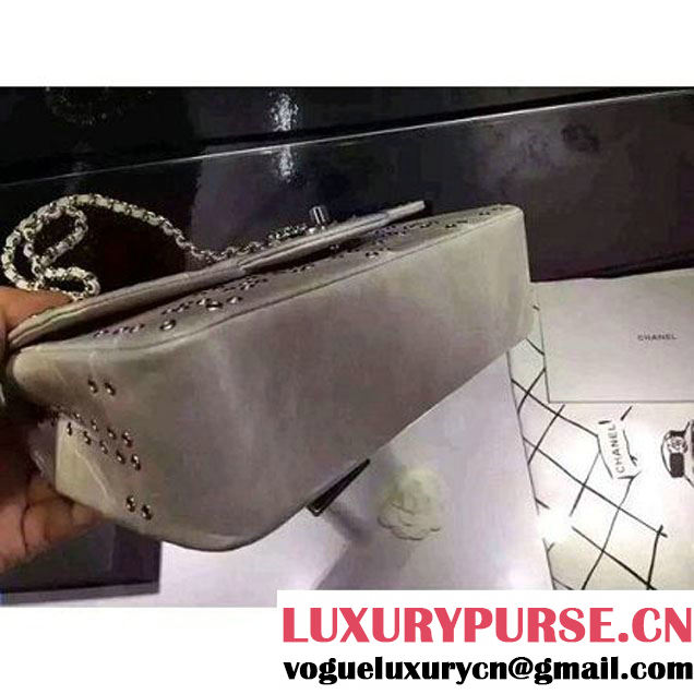 Chanel Wax Calfskin Flap Bag Embellised With Grommet Silver 2016 (1A145-6061202 )