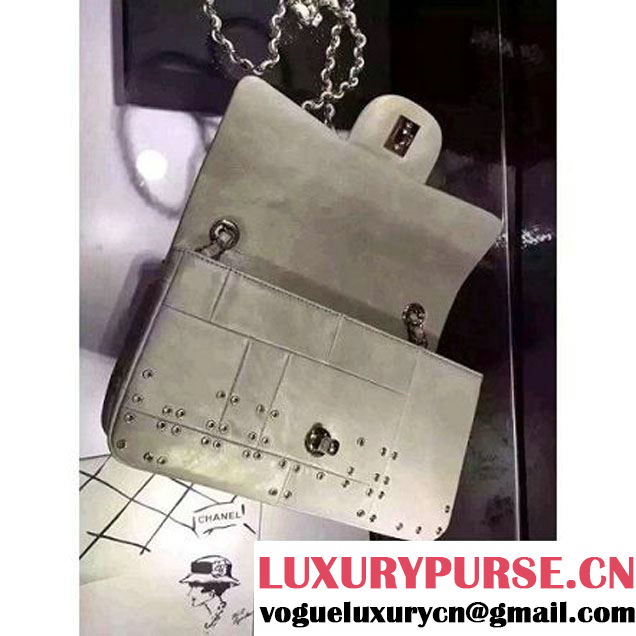 Chanel Wax Calfskin Flap Bag Embellised With Grommet Silver 2016 (1A145-6061202 )