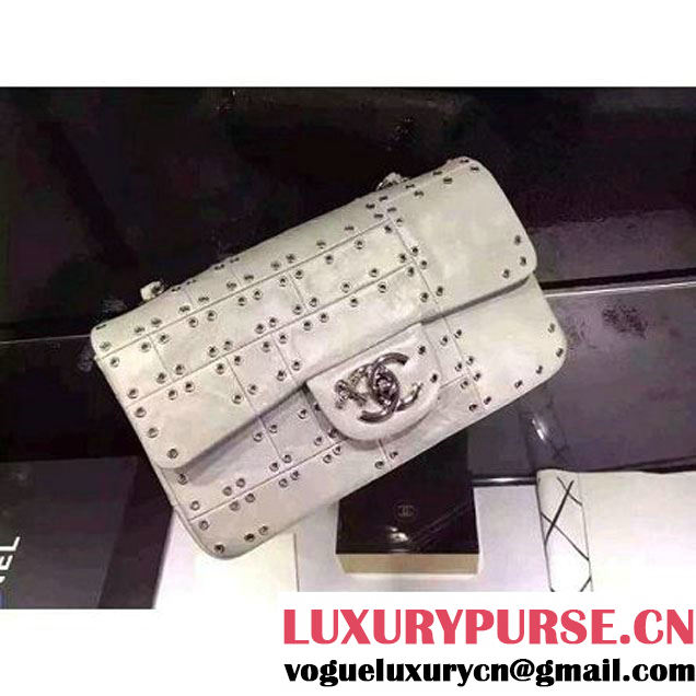 Chanel Wax Calfskin Flap Bag Embellised With Grommet Silver 2016 (1A145-6061202 )