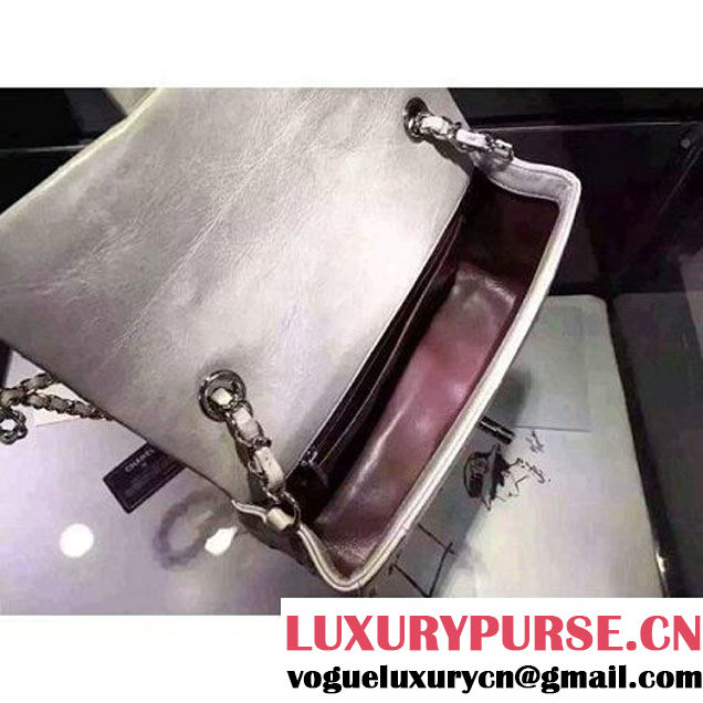 Chanel Wax Calfskin Flap Bag Embellised With Grommet Silver 2016 (1A145-6061202 )