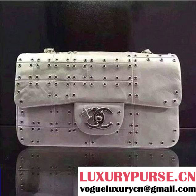 Chanel Wax Calfskin Flap Bag Embellised With Grommet Silver 2016 (1A145-6061202 )