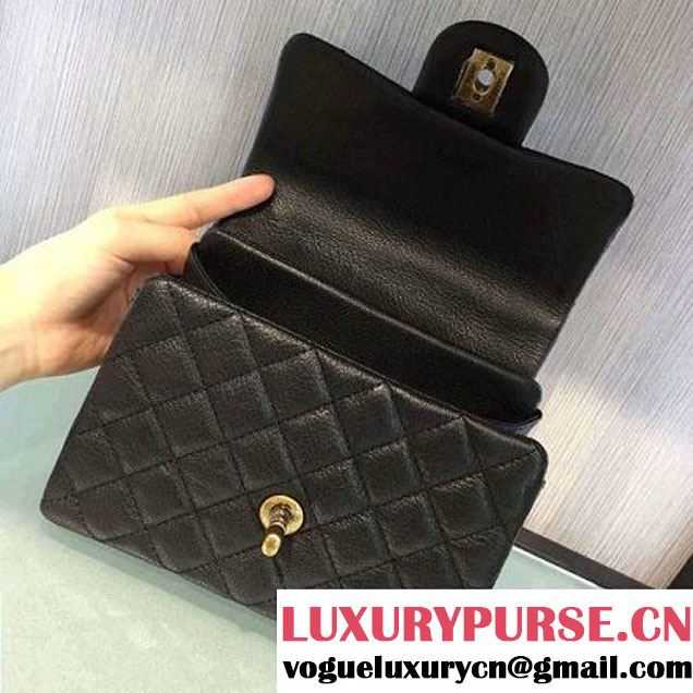 Chanel A93442 Small Sheepskin Trapezio Flap Bag With Handle Black Paris 2016 (2A143-6062101 )