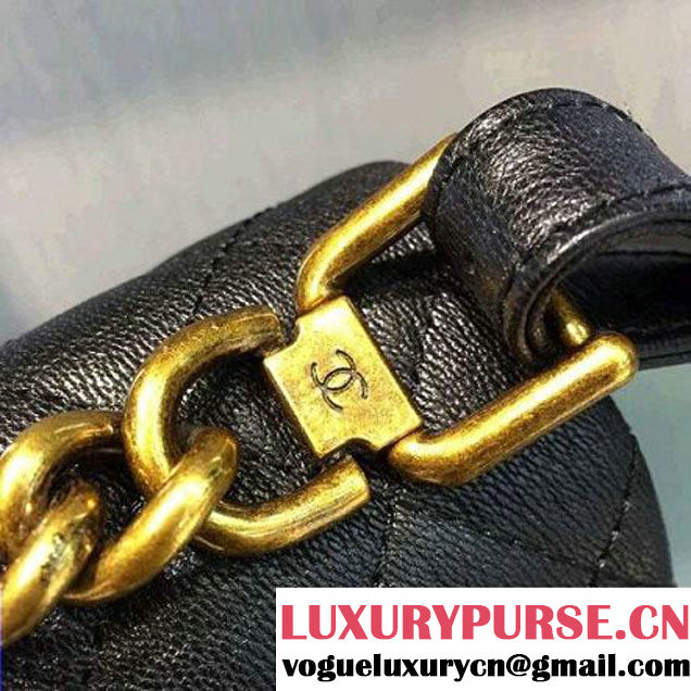 Chanel A93442 Small Sheepskin Trapezio Flap Bag With Handle Black Paris 2016 (2A143-6062101 )