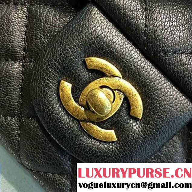 Chanel A93442 Small Sheepskin Trapezio Flap Bag With Handle Black Paris 2016 (2A143-6062101 )
