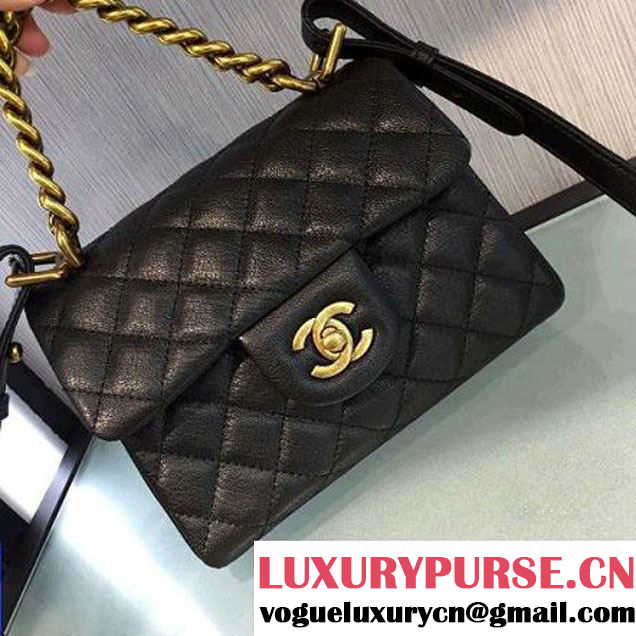 Chanel A93442 Small Sheepskin Trapezio Flap Bag With Handle Black Paris 2016 (2A143-6062101 )
