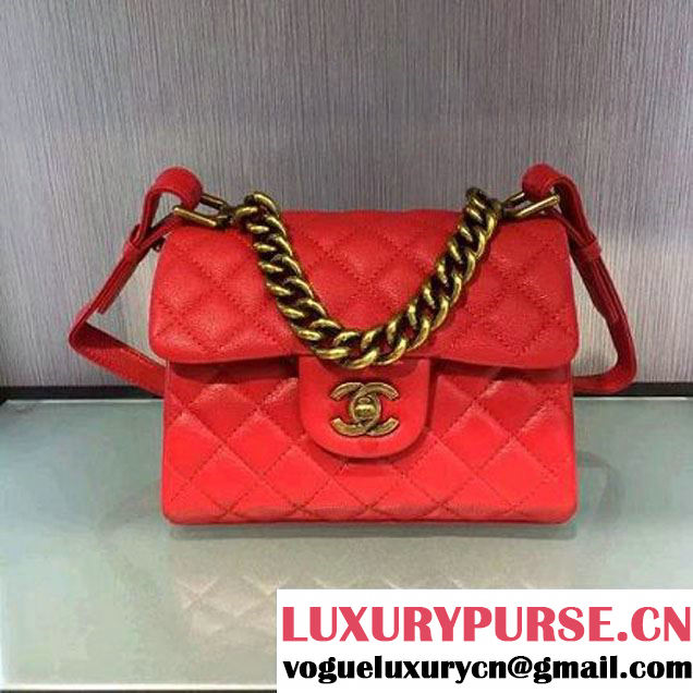 Chanel A93442 Small Sheepskin Trapezio Flap Bag With Handle Red Paris 2016 (2A143-6062102 )