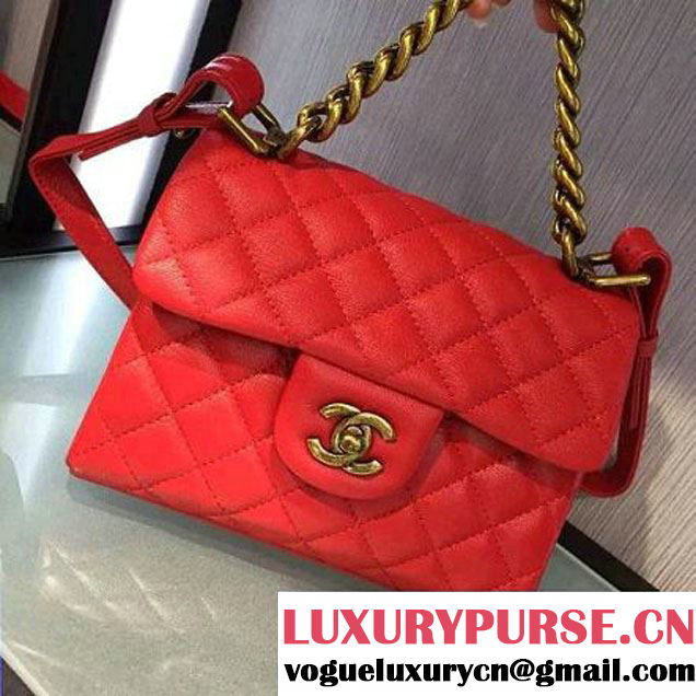 Chanel A93442 Small Sheepskin Trapezio Flap Bag With Handle Red Paris 2016 (2A143-6062102 )