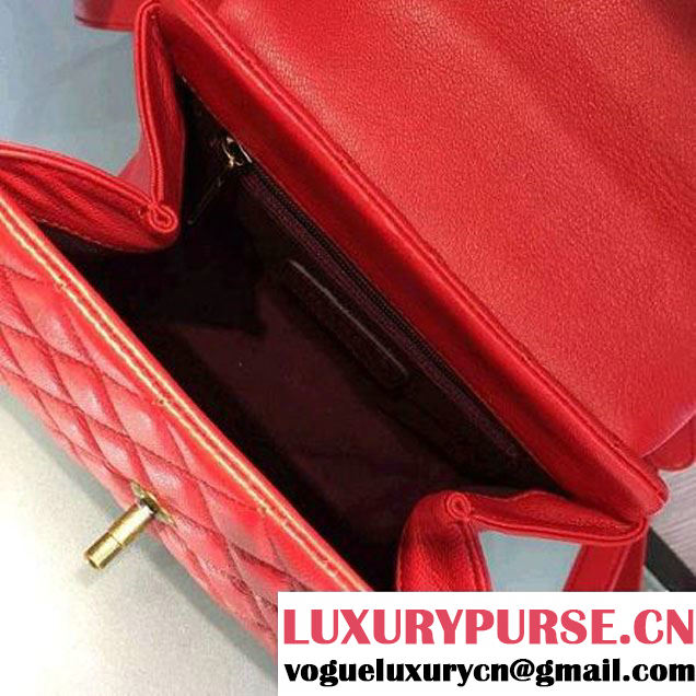 Chanel A93442 Small Sheepskin Trapezio Flap Bag With Handle Red Paris 2016 (2A143-6062102 )