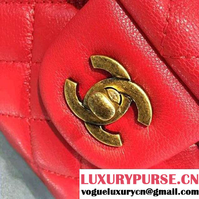 Chanel A93442 Small Sheepskin Trapezio Flap Bag With Handle Red Paris 2016 (2A143-6062102 )