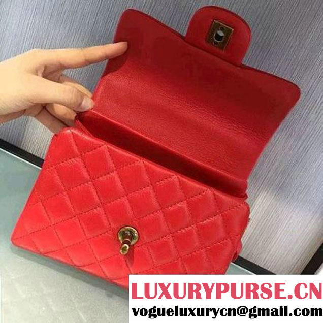Chanel A93442 Small Sheepskin Trapezio Flap Bag With Handle Red Paris 2016 (2A143-6062102 )