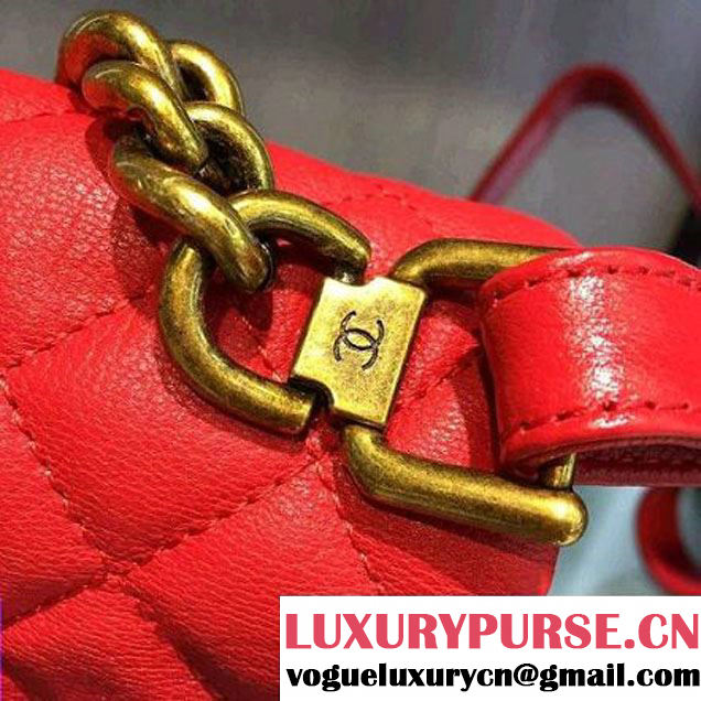 Chanel A93442 Small Sheepskin Trapezio Flap Bag With Handle Red Paris 2016 (2A143-6062102 )